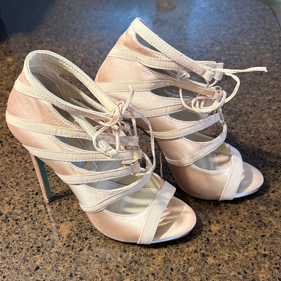 Betsey Johnson Shoes - Blue by Betsey Johnson Mila caged champagne satin heels
